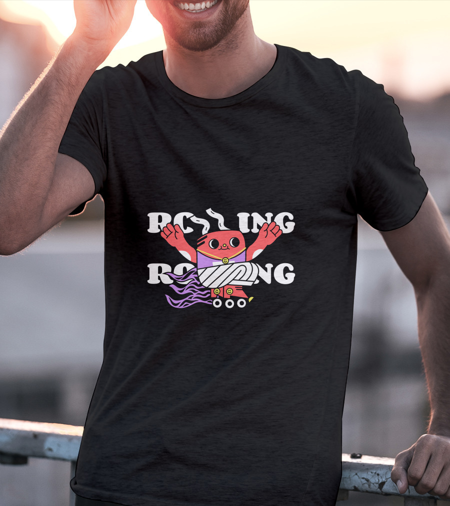 Rolling Cartoon Character With Purple Roller Skates And Wavy Hair T-Shirt