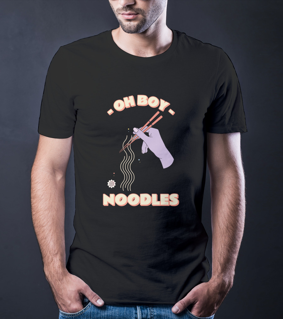 Oh Boy Noodles Hand Holding Chopsticks With Floating Ramen T-Shirt