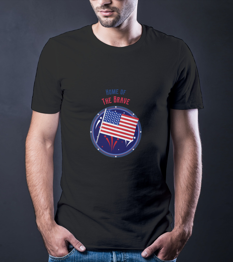 Home Of The Brave US Flag With Stars And Fireworks T-Shirt
