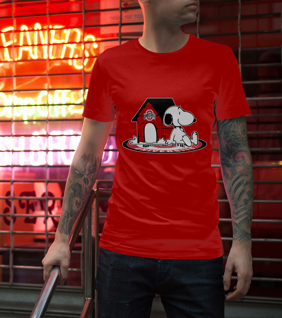 Ohio State Football Fan Now And Forever University Emblem With Snoopy Doghouse T-Shirt