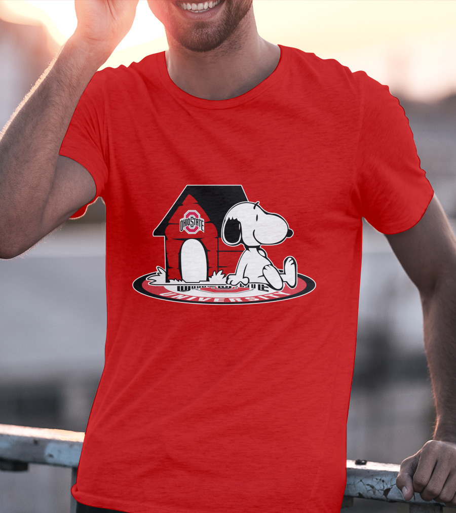 Ohio State Football Fan Now And Forever University Emblem With Snoopy Doghouse T-Shirt