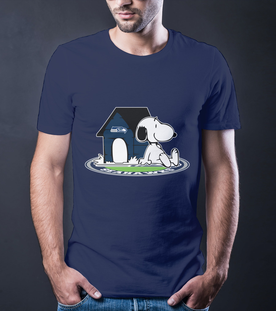 Seattle Seahawks Fan Forever With Snoopy Sitting By Doghouse T-Shirt