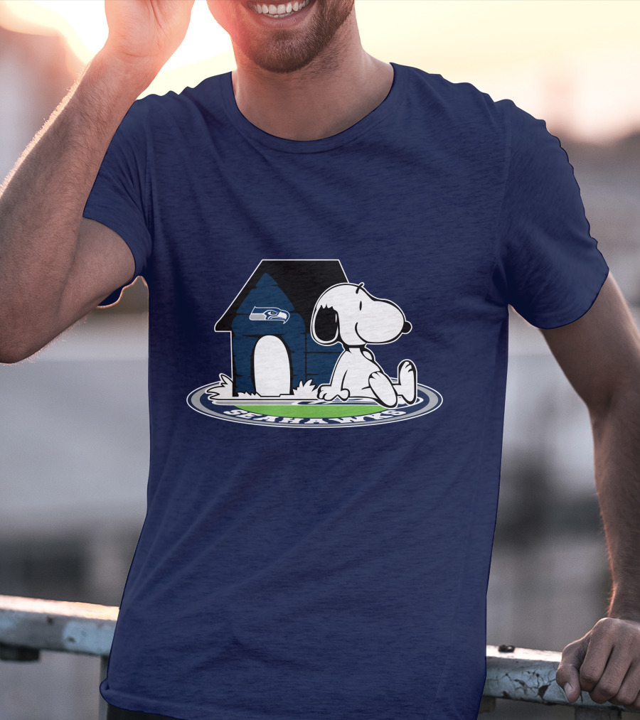 Seattle Seahawks Fan Forever With Snoopy Sitting By Doghouse T-Shirt