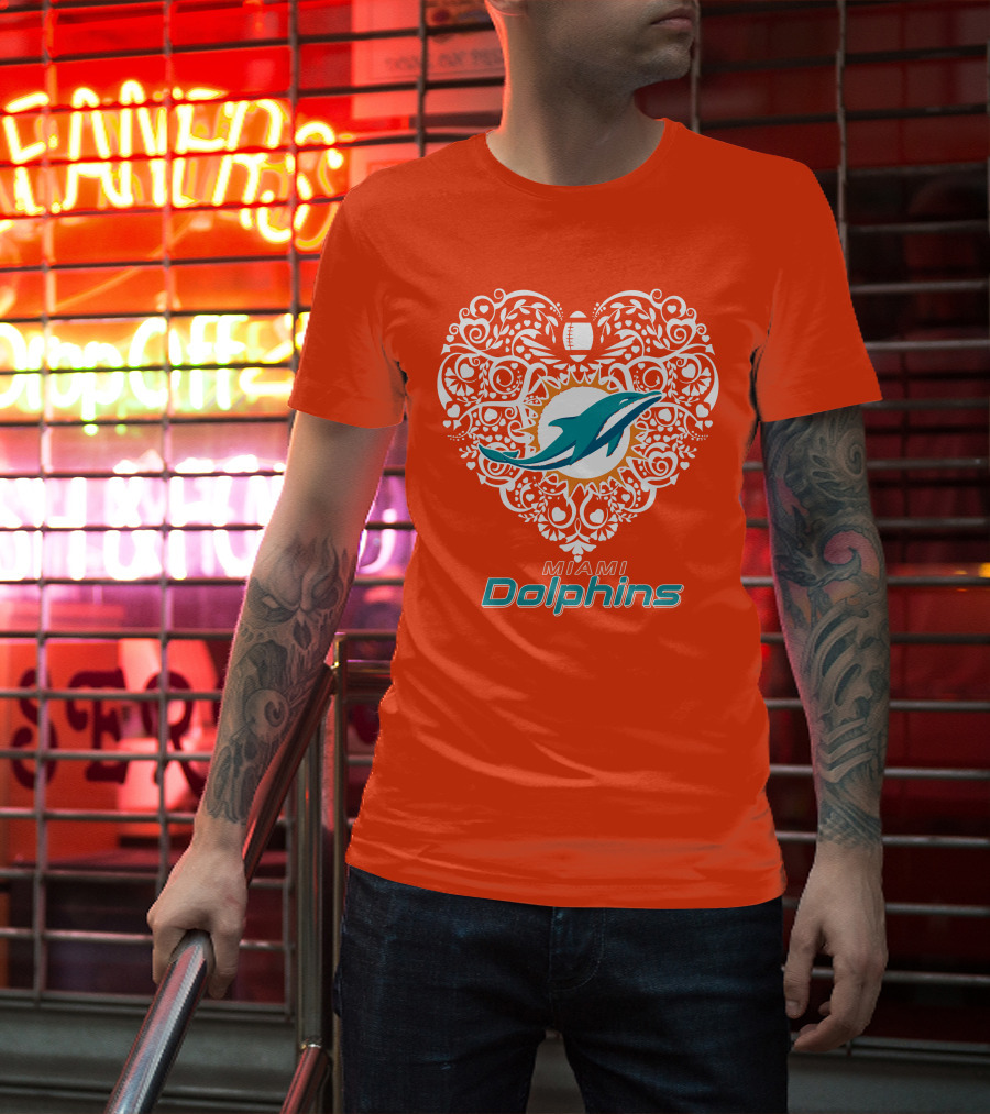 Love My Miami Dolphins Heart Football Theme T-Shirt