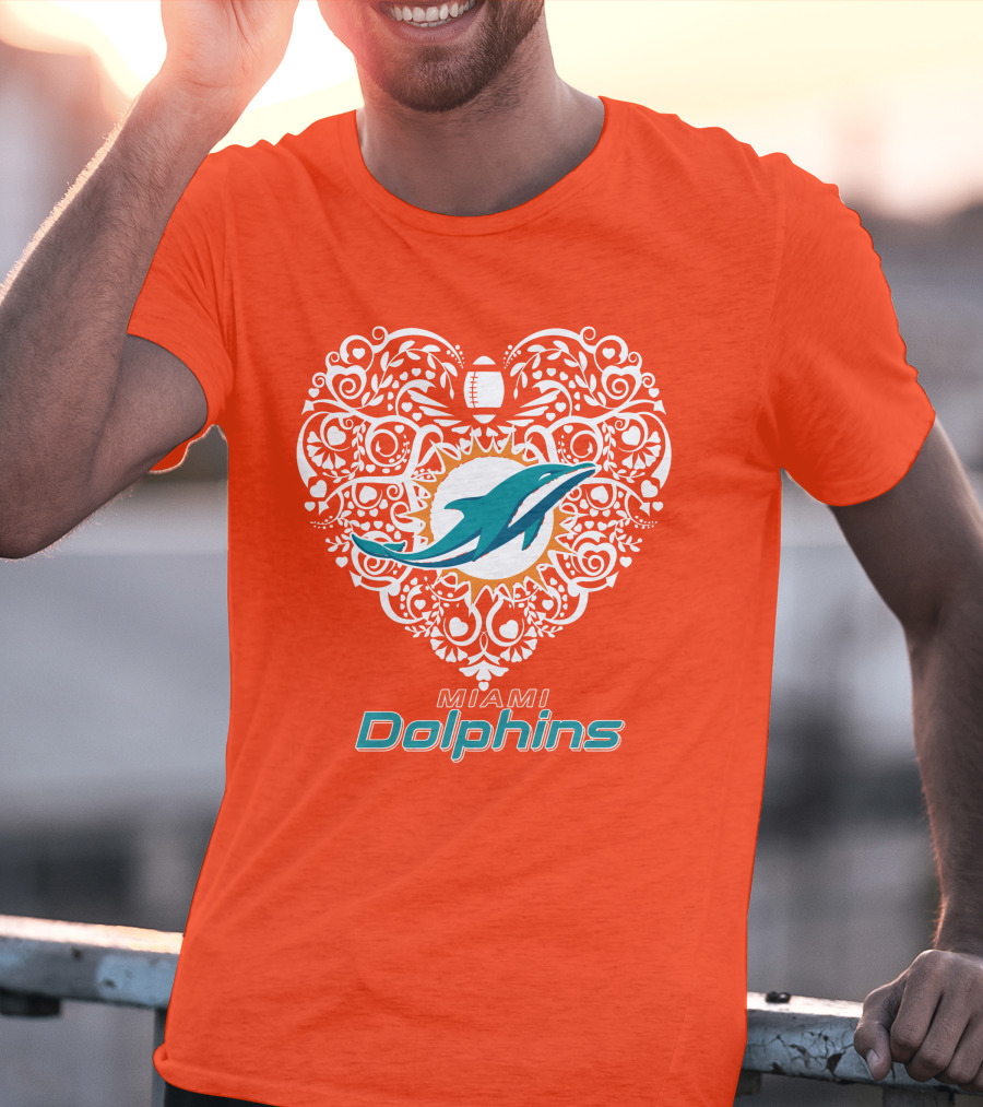Love My Miami Dolphins Heart Football Theme T-Shirt