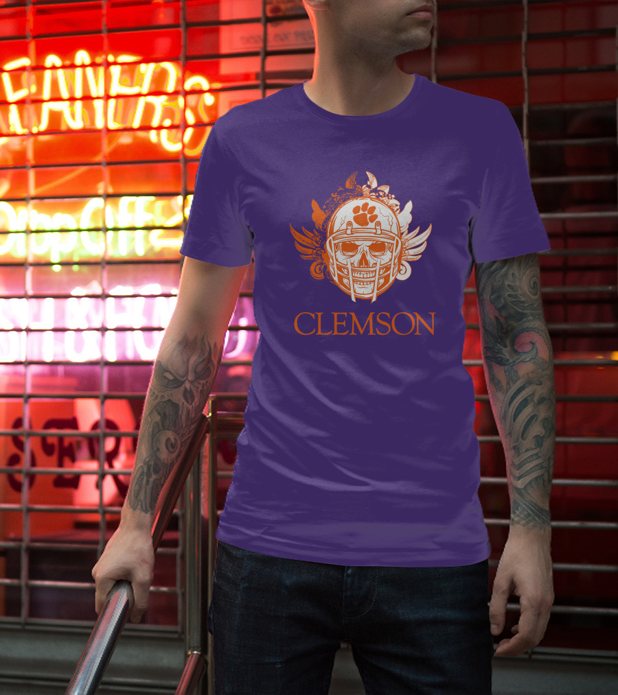 Clemson Tigers Skull Helmet With Wings T-Shirt