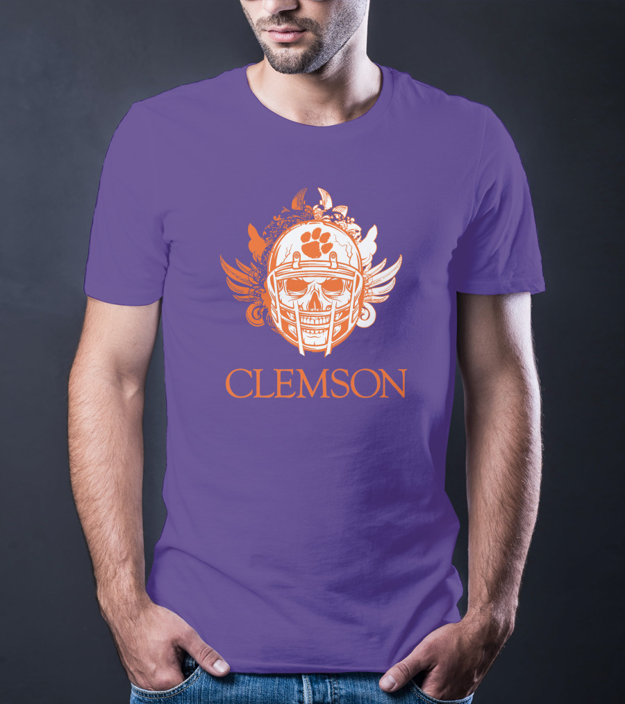 Clemson Tigers Skull Helmet With Wings T-Shirt