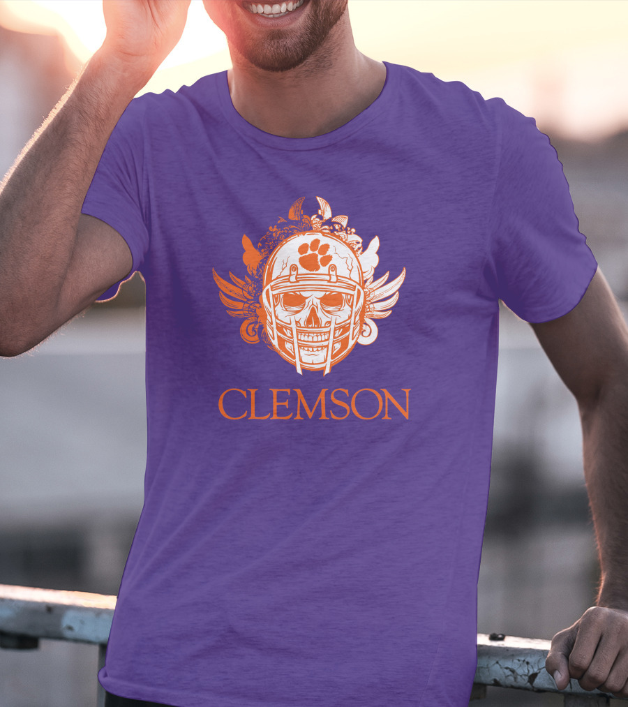 Clemson Tigers Skull Helmet With Wings T-Shirt