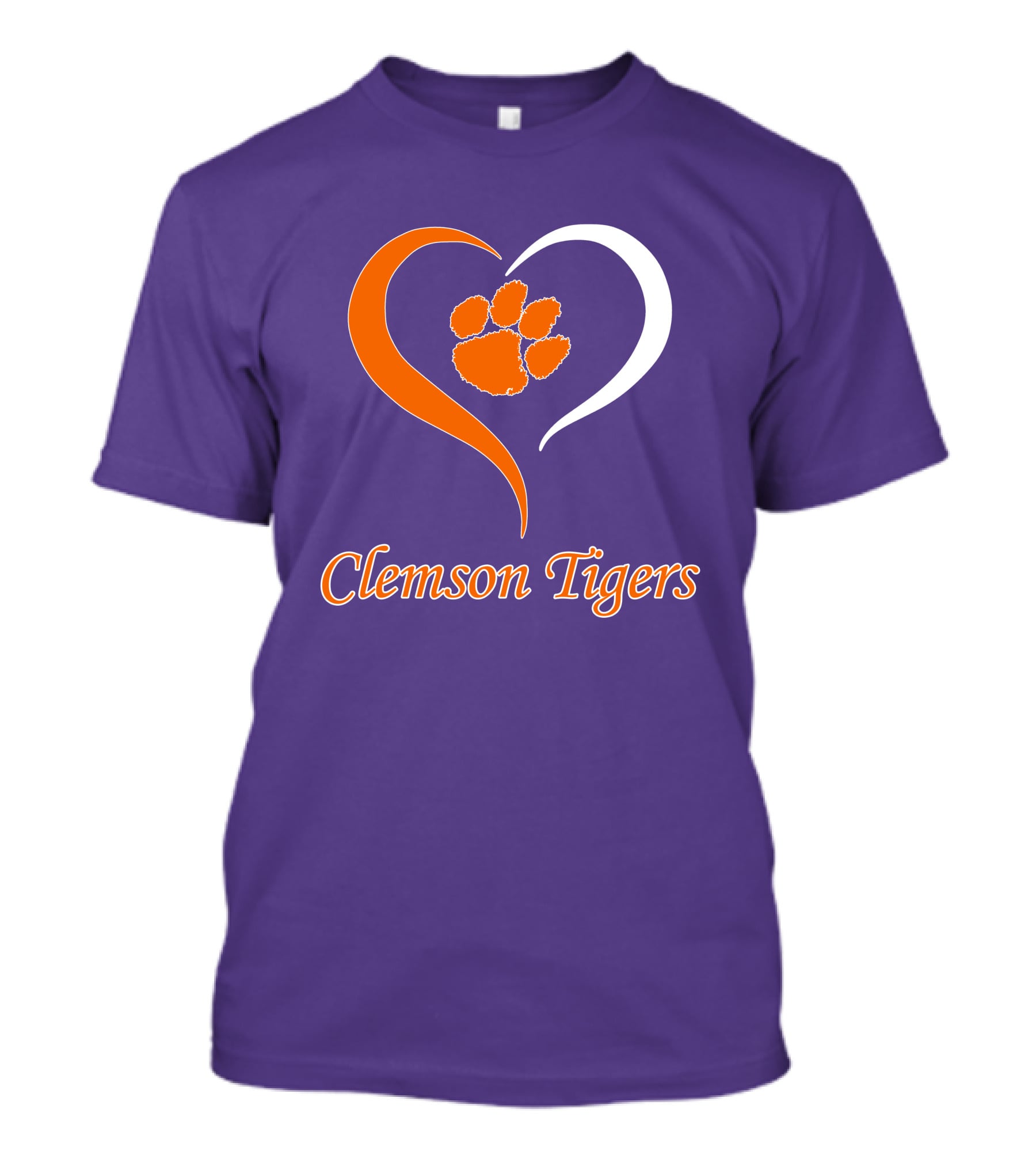 Clemson Tigers Heart Paw Print Purple And Orange T-Shirt