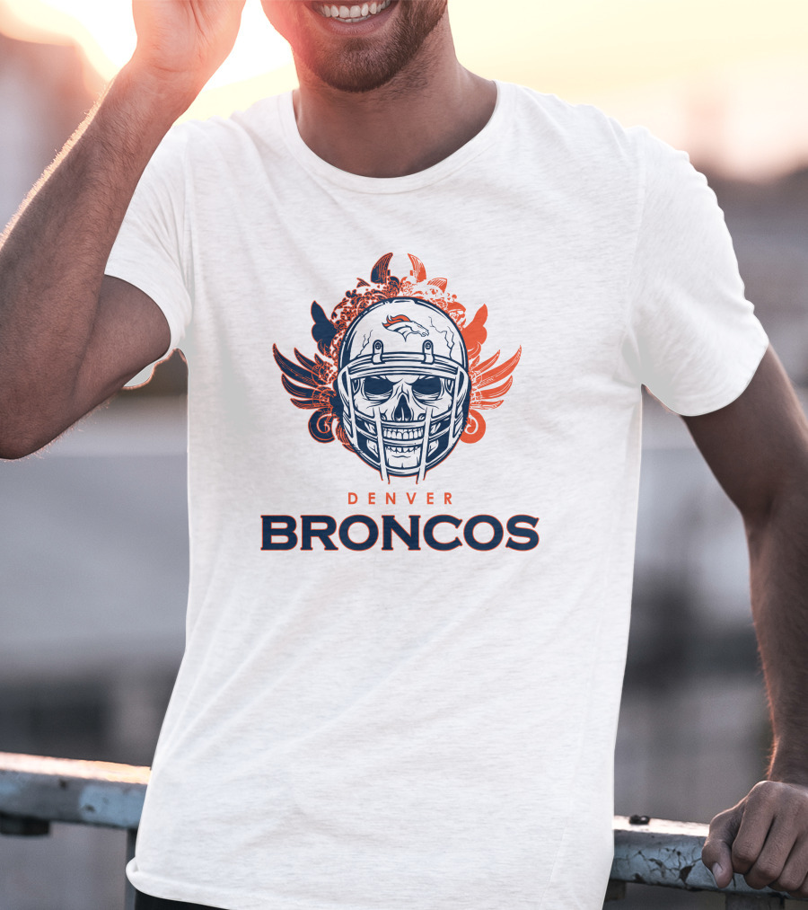 Denver Broncos Skull Helmet Wings T-Shirt