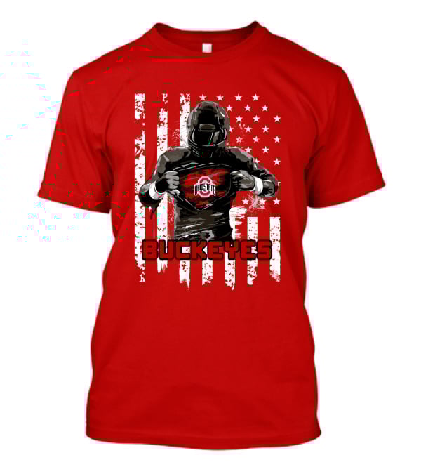 Ohio State Buckeyes Player With American Flag Background T-Shirt