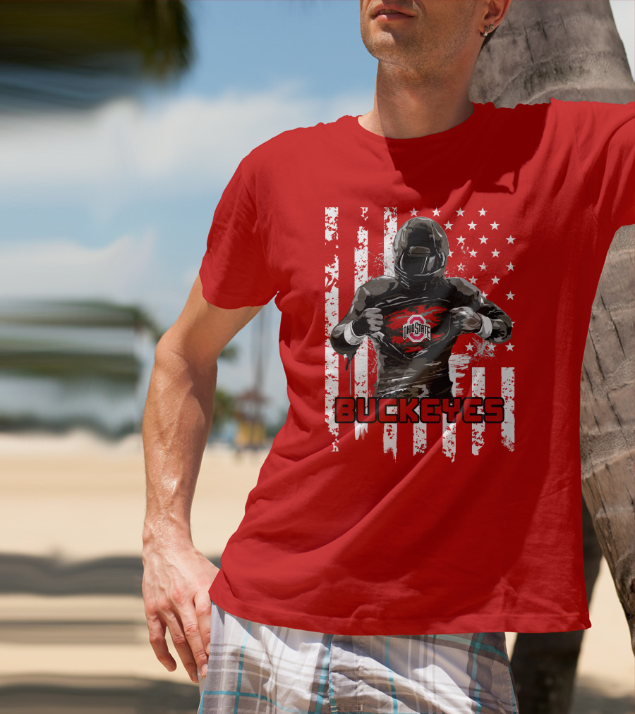 Ohio State Buckeyes Player With American Flag Background T-Shirt