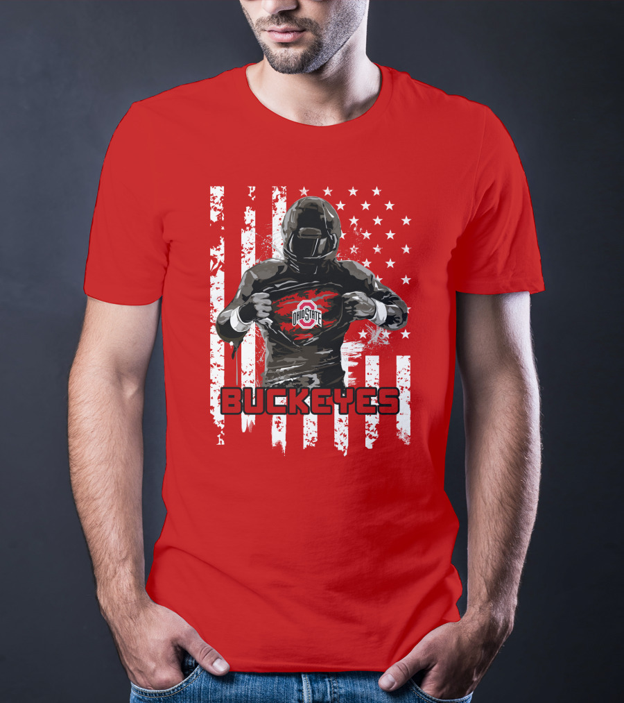 Ohio State Buckeyes Player With American Flag Background T-Shirt