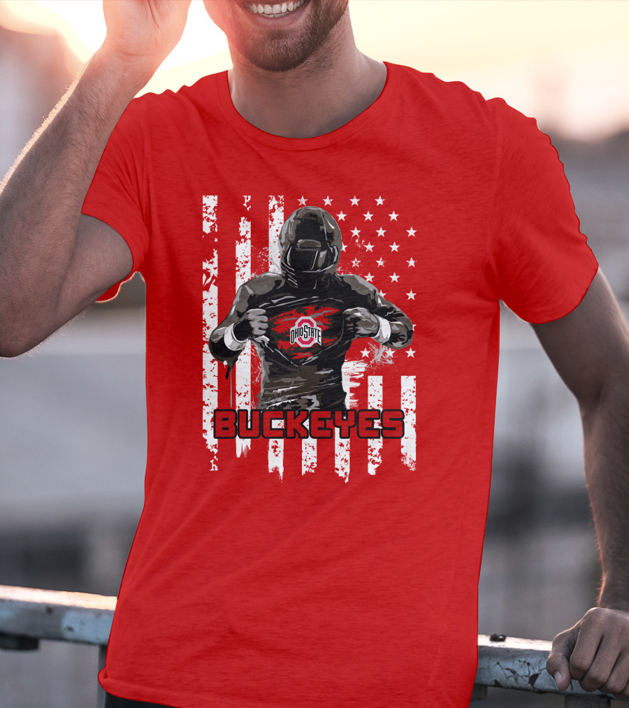 Ohio State Buckeyes Player With American Flag Background T-Shirt