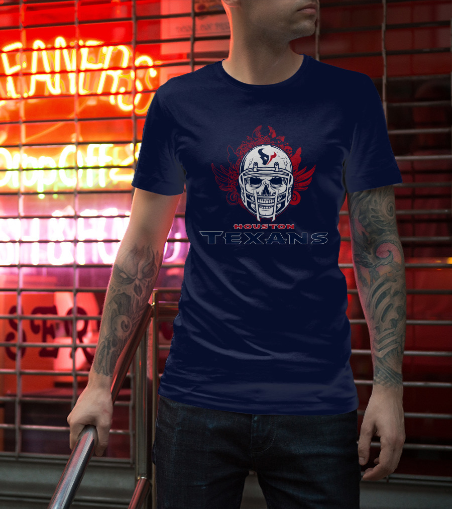 Houston Texans Skull Helmet Wings T-Shirt