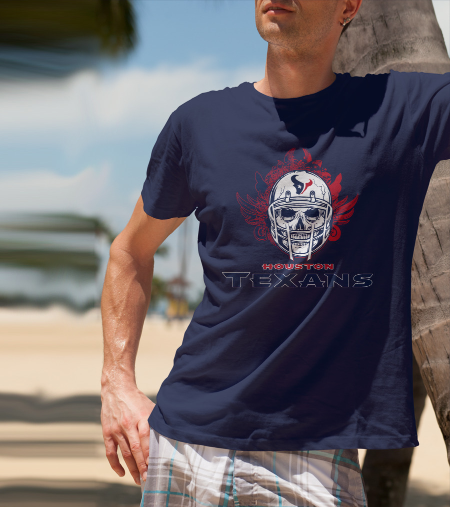 Houston Texans Skull Helmet Wings T-Shirt