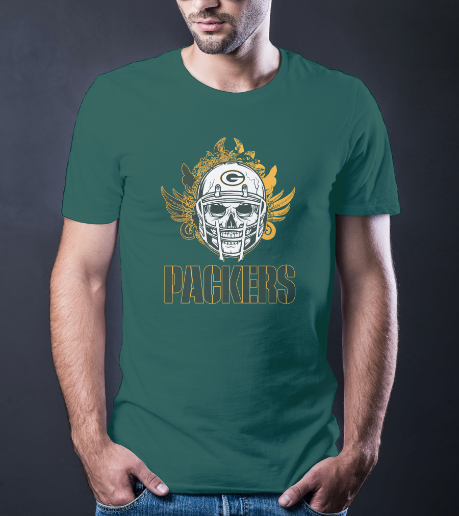 Packers Skull Helmet With Green Bay Logo Elements T-Shirt