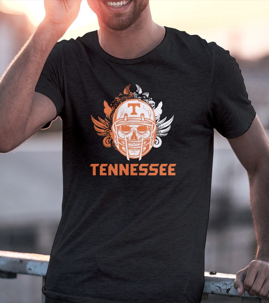 Tennessee Volunteers Skull Helmet Football Wings T-Shirt