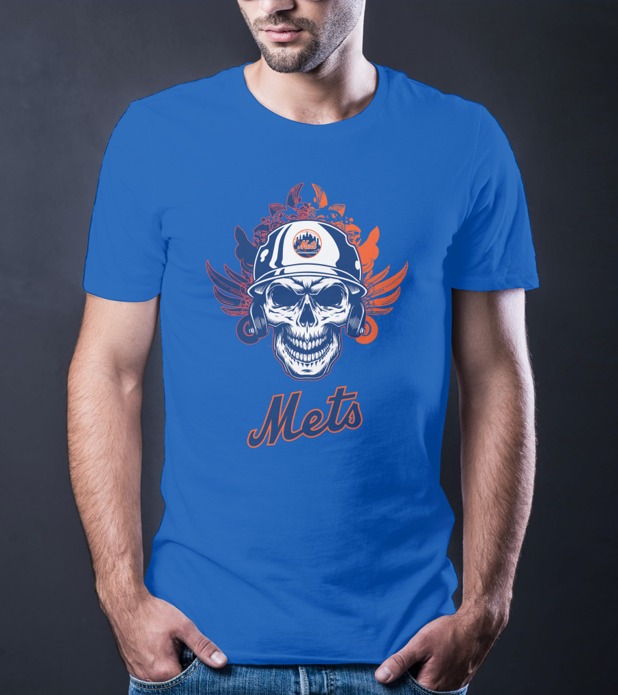 New York Mets Skull Helmet Logo With Wings T-Shirt
