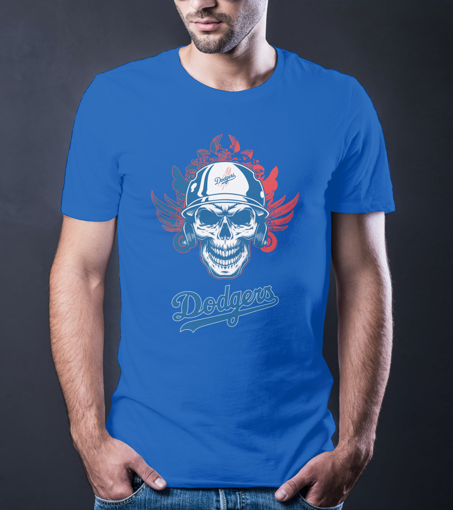 Dodgers Skull With Wings And Helmet T-Shirt