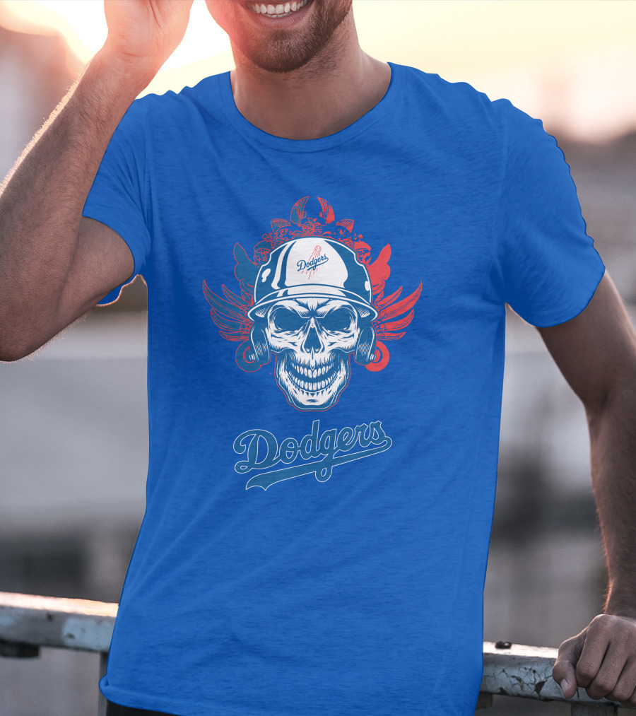 Dodgers Skull With Wings And Helmet T-Shirt