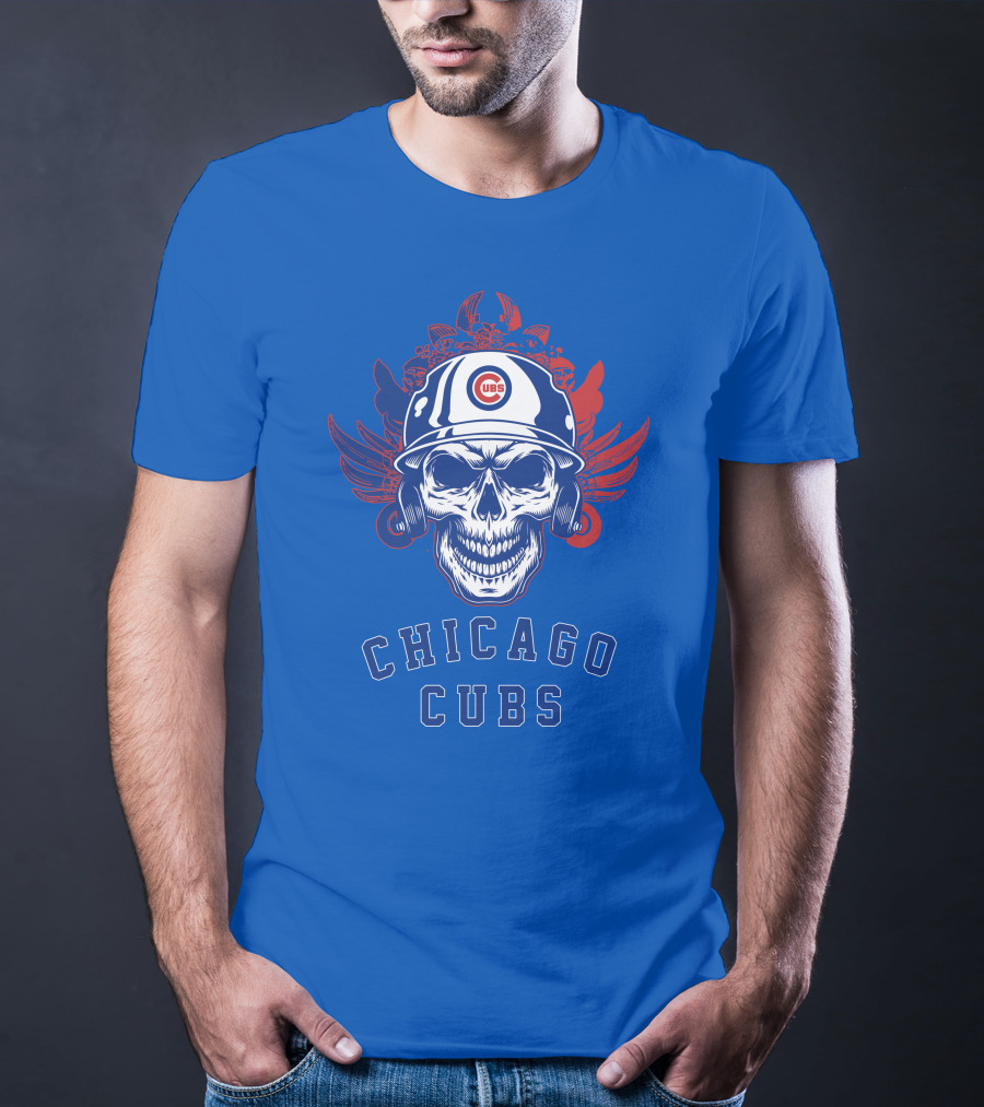 Chicago Cubs Skull Logo With Helmet And Wings T-Shirt