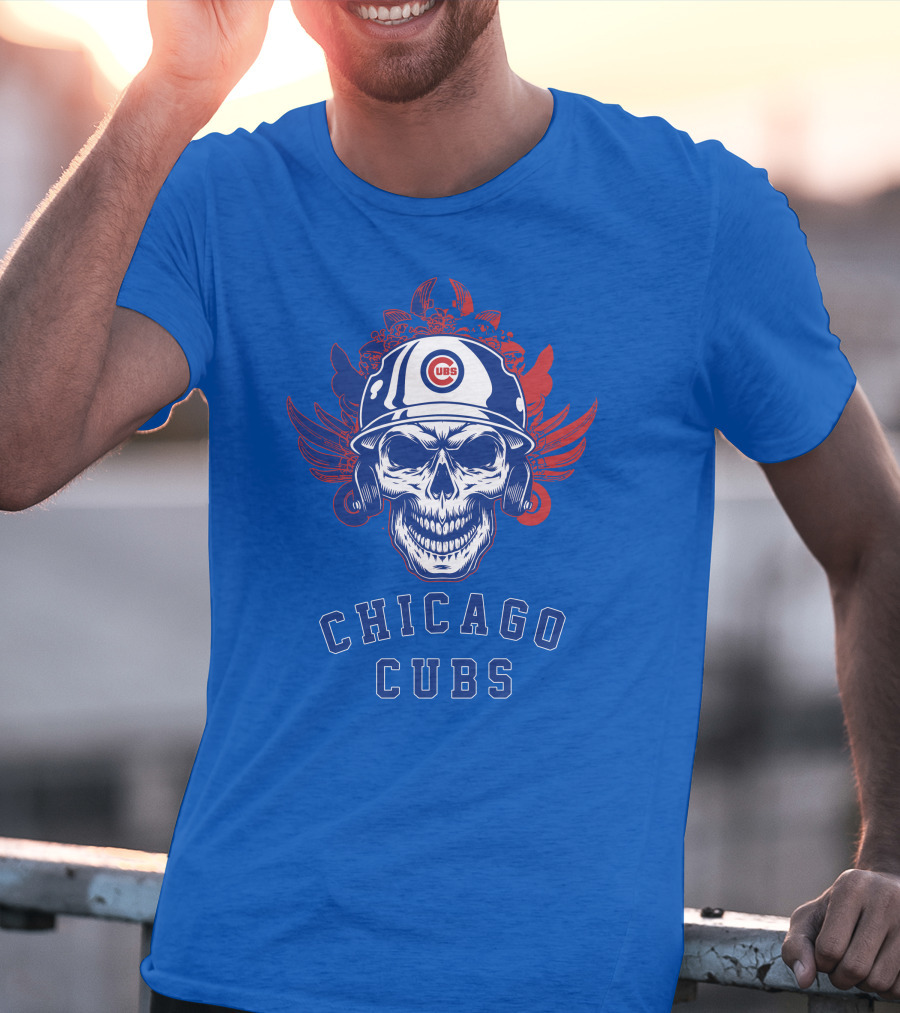 Chicago Cubs Skull Logo With Helmet And Wings T-Shirt