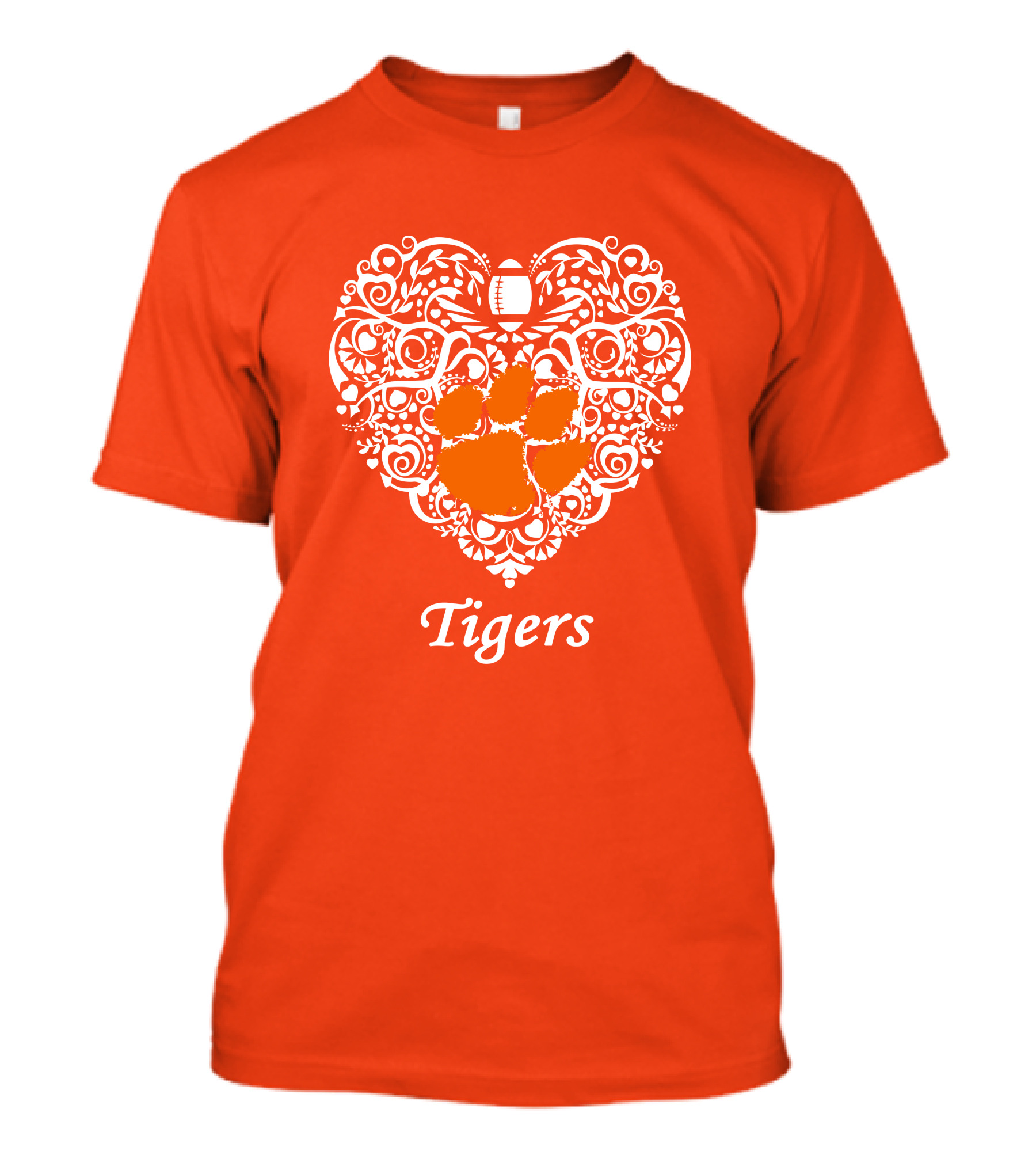 Heart-Shaped Design With Clemson Tigers Paw And Football Elements T-Shirt