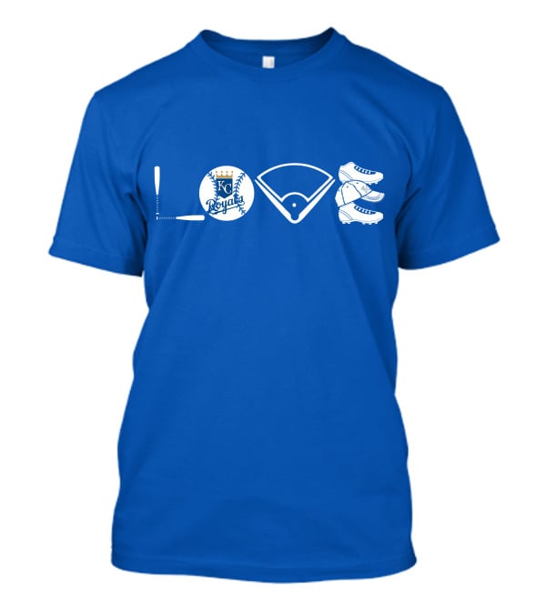 Love Kansas City Royals Baseball Bat Ball Home Plate Cleats T-Shirt
