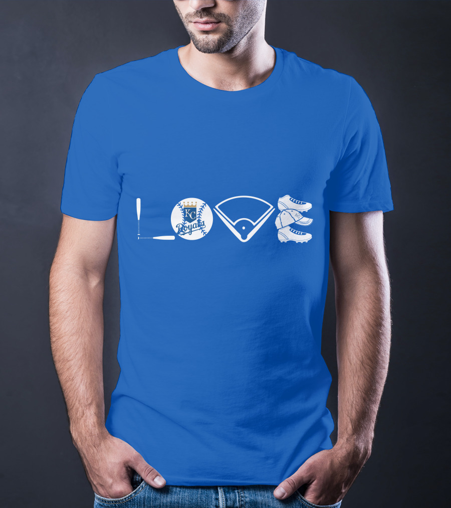 Love Kansas City Royals Baseball Bat Ball Home Plate Cleats T-Shirt