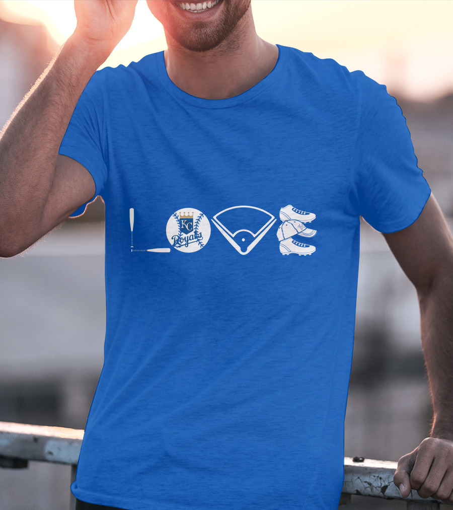 Love Kansas City Royals Baseball Bat Ball Home Plate Cleats T-Shirt