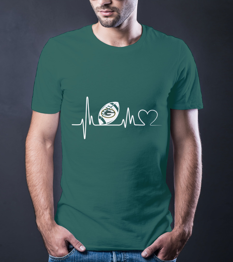 Green Bay Packers Heartbeat ECG Line Football Love T-Shirt