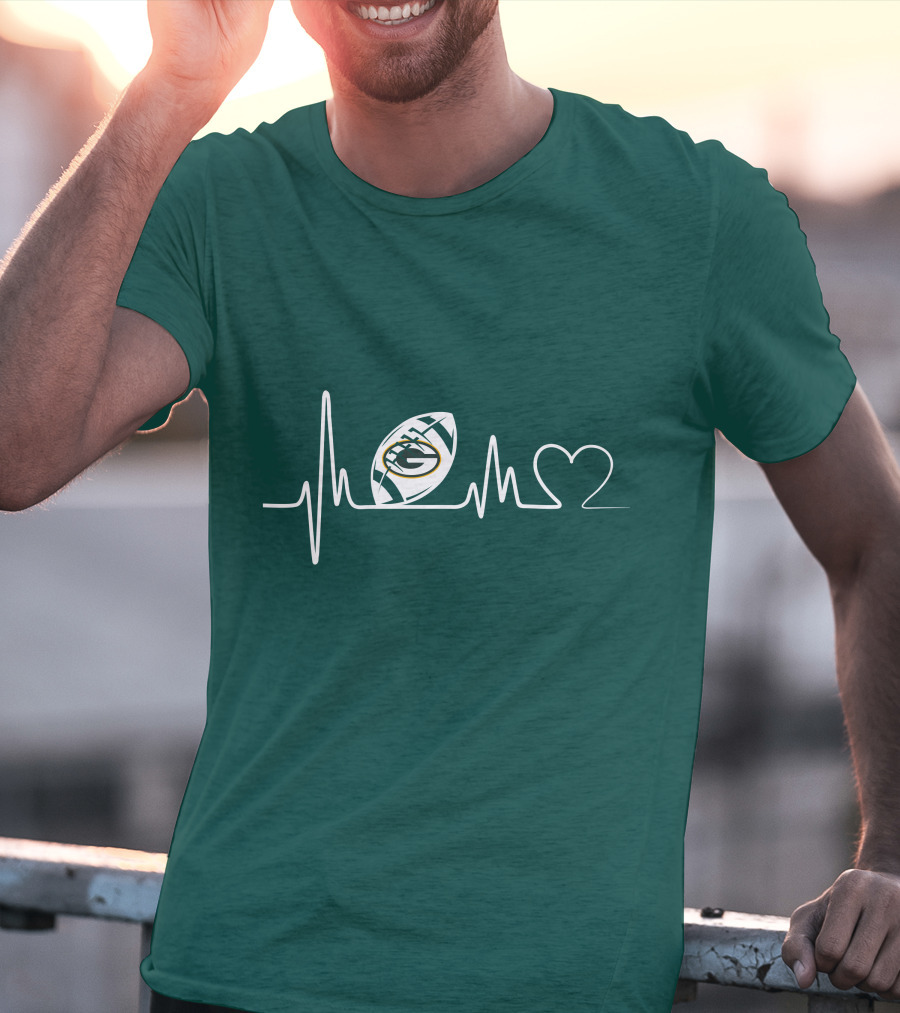 Green Bay Packers Heartbeat ECG Line Football Love T-Shirt