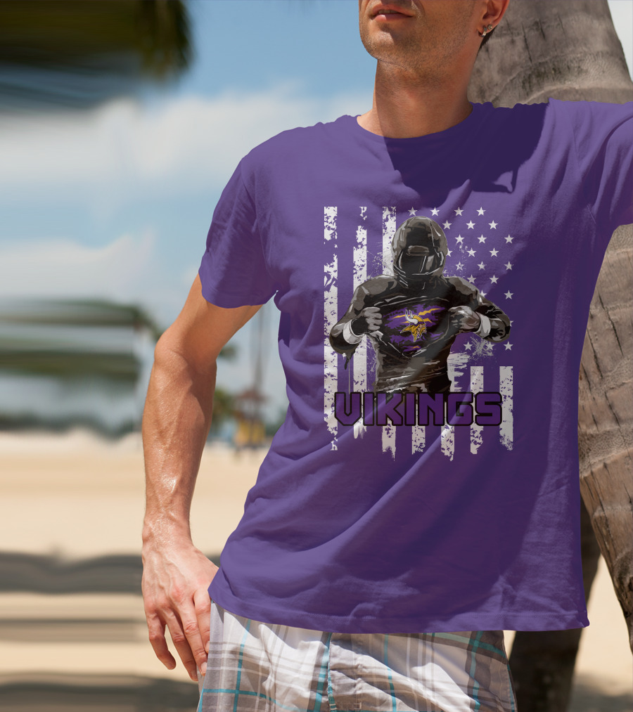 Minnesota Vikings Superhero Player American Flag T-Shirt