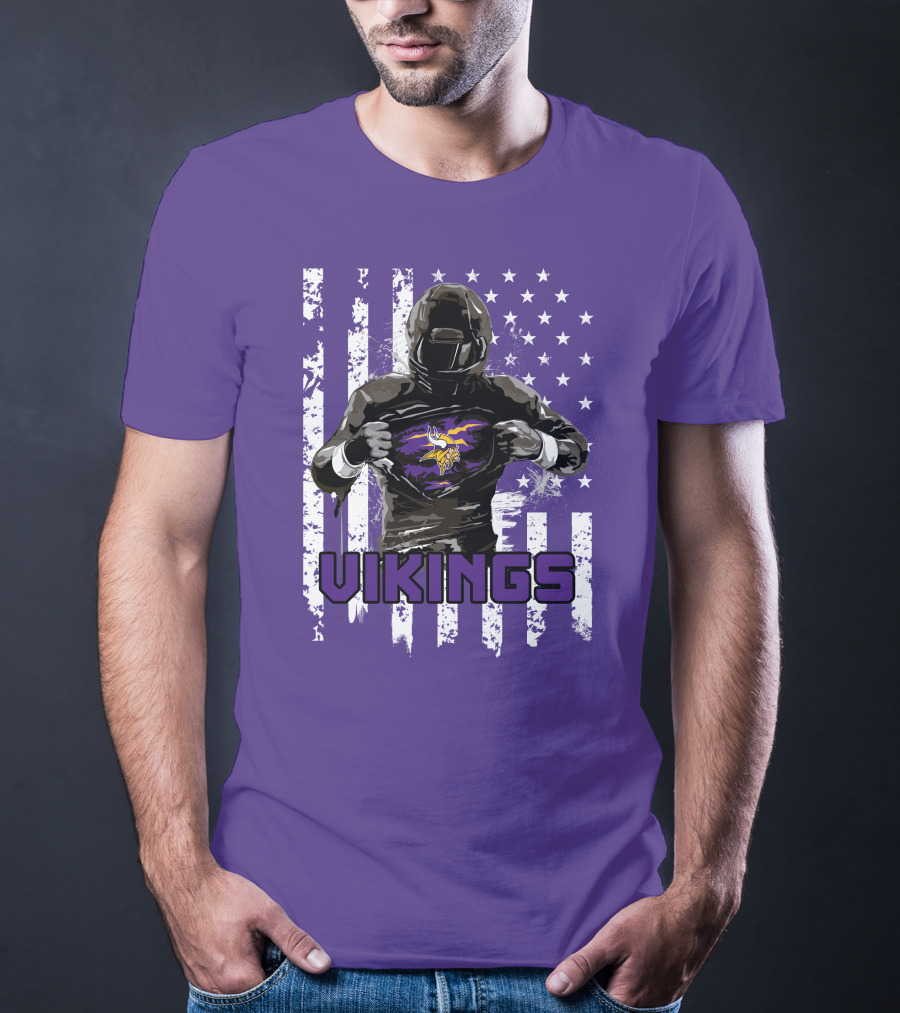 Minnesota Vikings Superhero Player American Flag T-Shirt