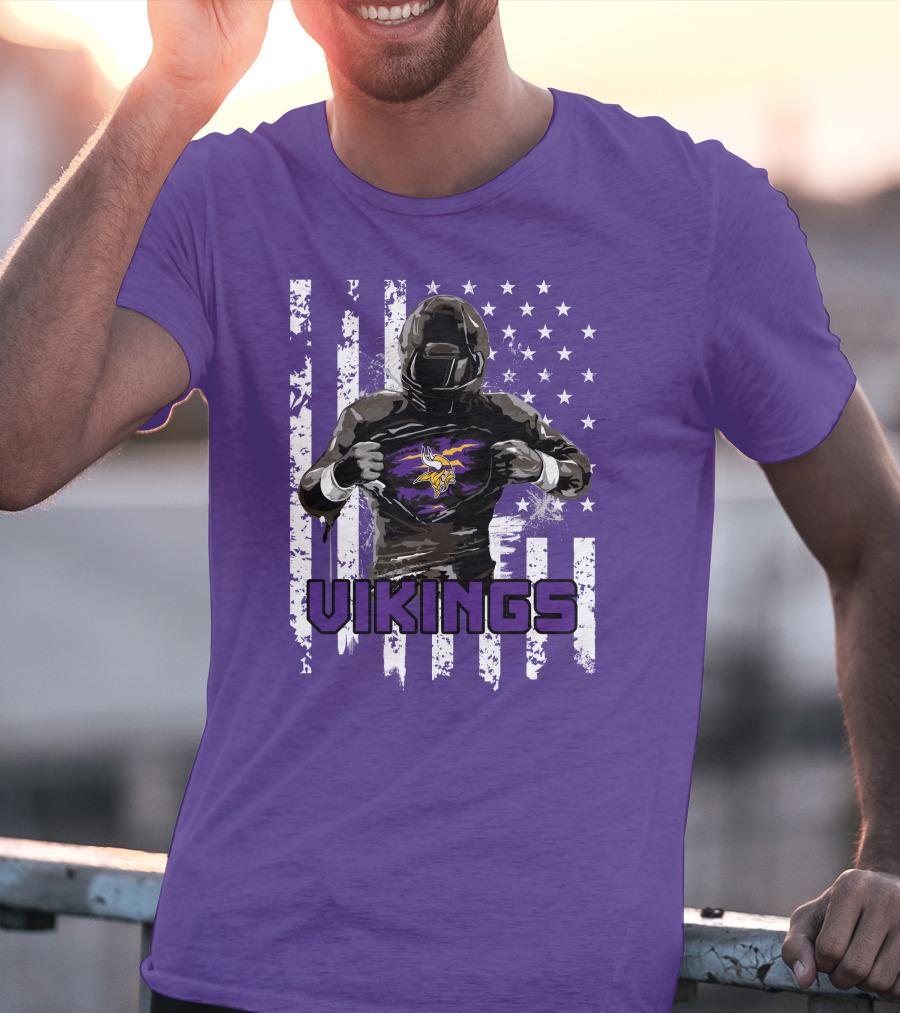 Minnesota Vikings Superhero Player American Flag T-Shirt