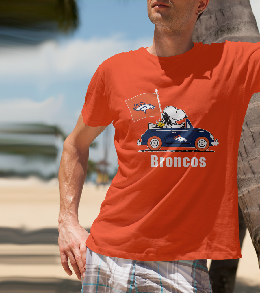 Denver Broncos Snoopy Car Broncos Flag T-Shirt