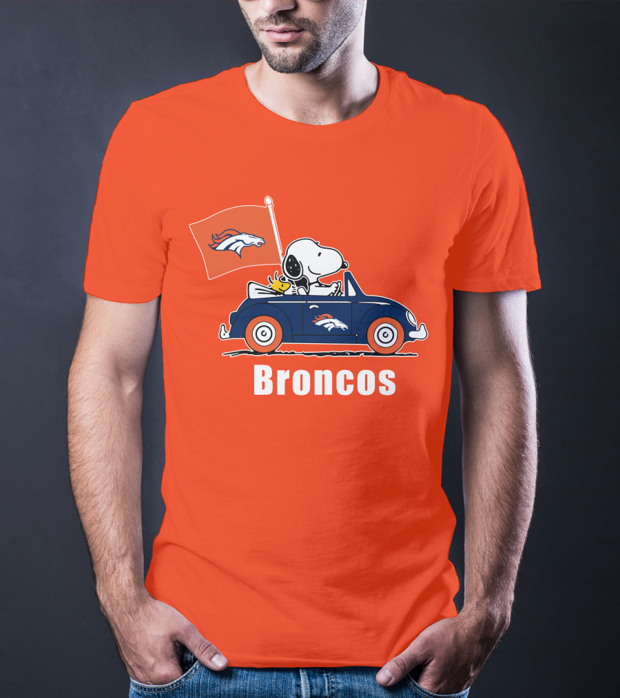 Denver Broncos Snoopy Car Broncos Flag T-Shirt