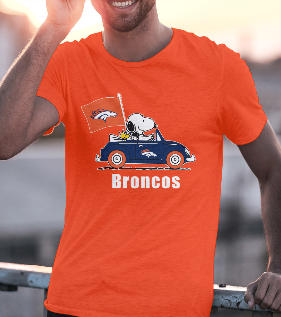 Denver Broncos Snoopy Car Broncos Flag T-Shirt