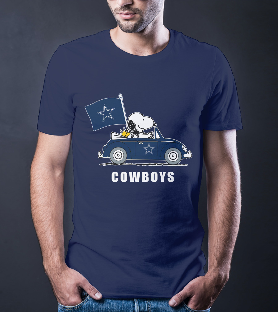 Cowboys Snoopy Dallas Cowboys Flag Peanuts Woodstock Car Blue Star T-Shirt