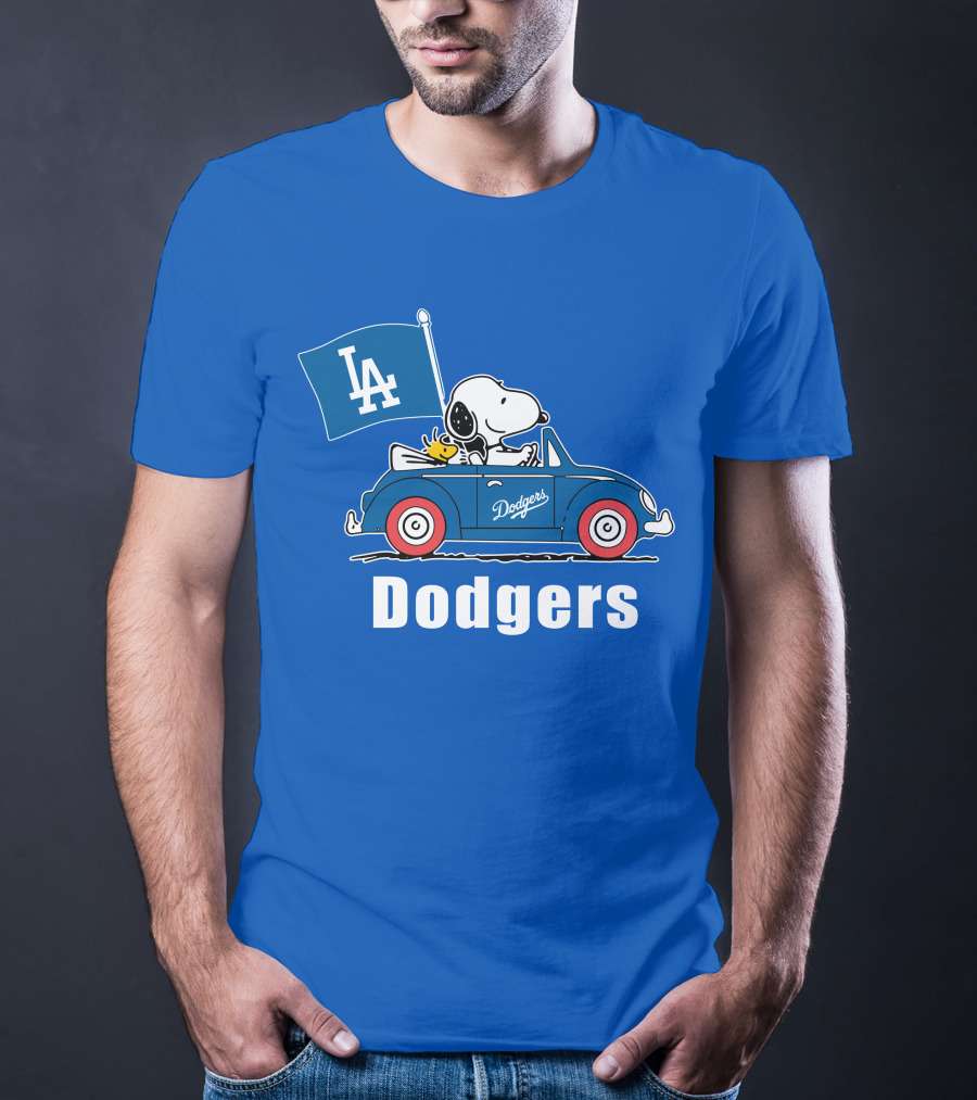Dodgers Snoopy Woodstock Driving Car LA Flag T-Shirt