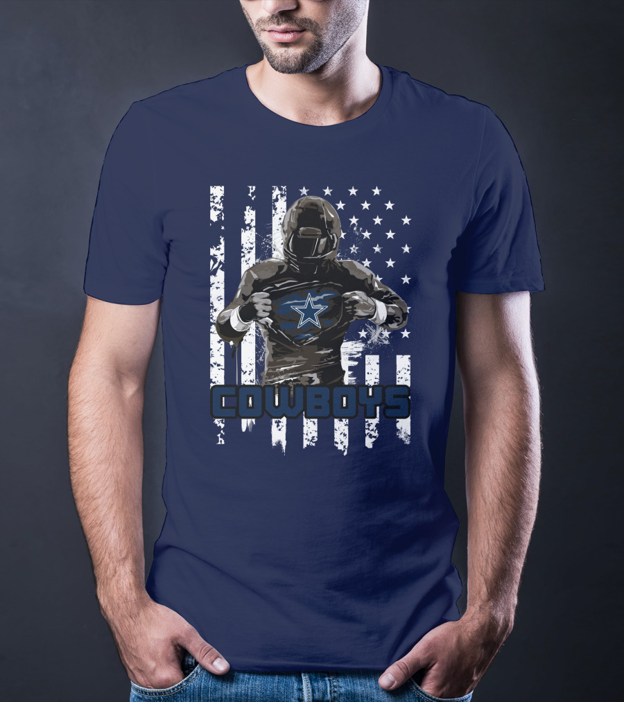 Cowboys Star Emblem On Player American Flag Background T-Shirt