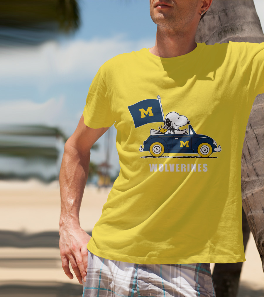 Michigan Wolverines Snoopy Driving With Flag T-Shirt