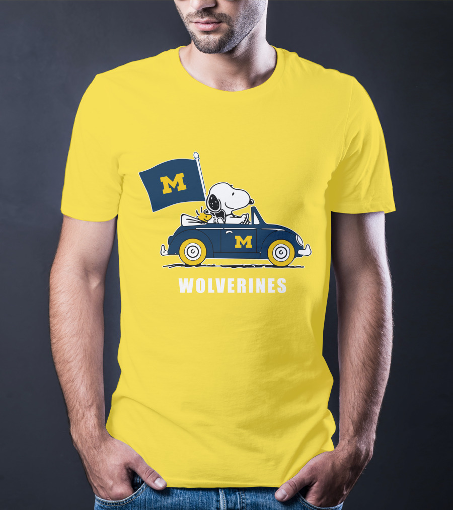 Michigan Wolverines Snoopy Driving With Flag T-Shirt