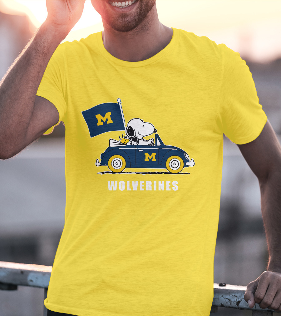 Michigan Wolverines Snoopy Driving With Flag T-Shirt