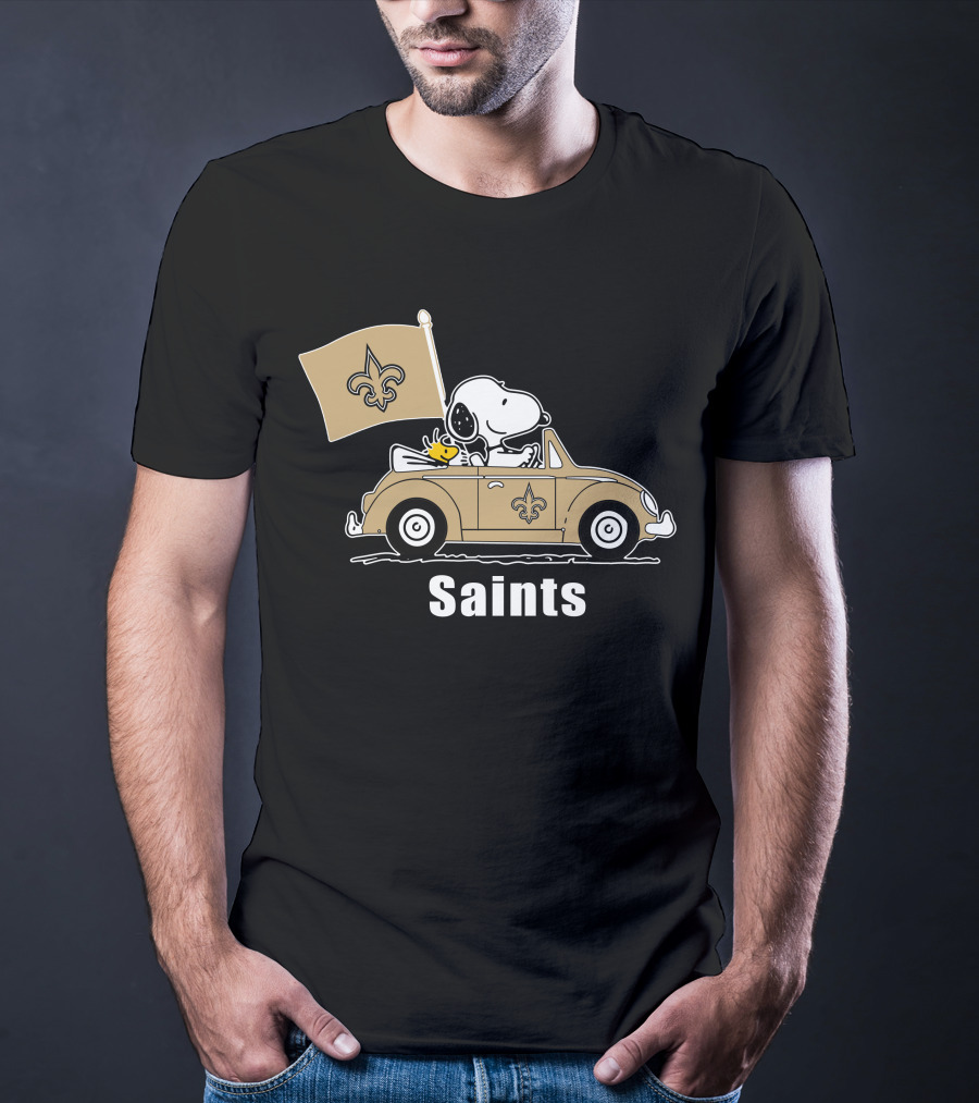 Saints Snoopy Woodstock Car Fleur-de-Lis Flag T-Shirt