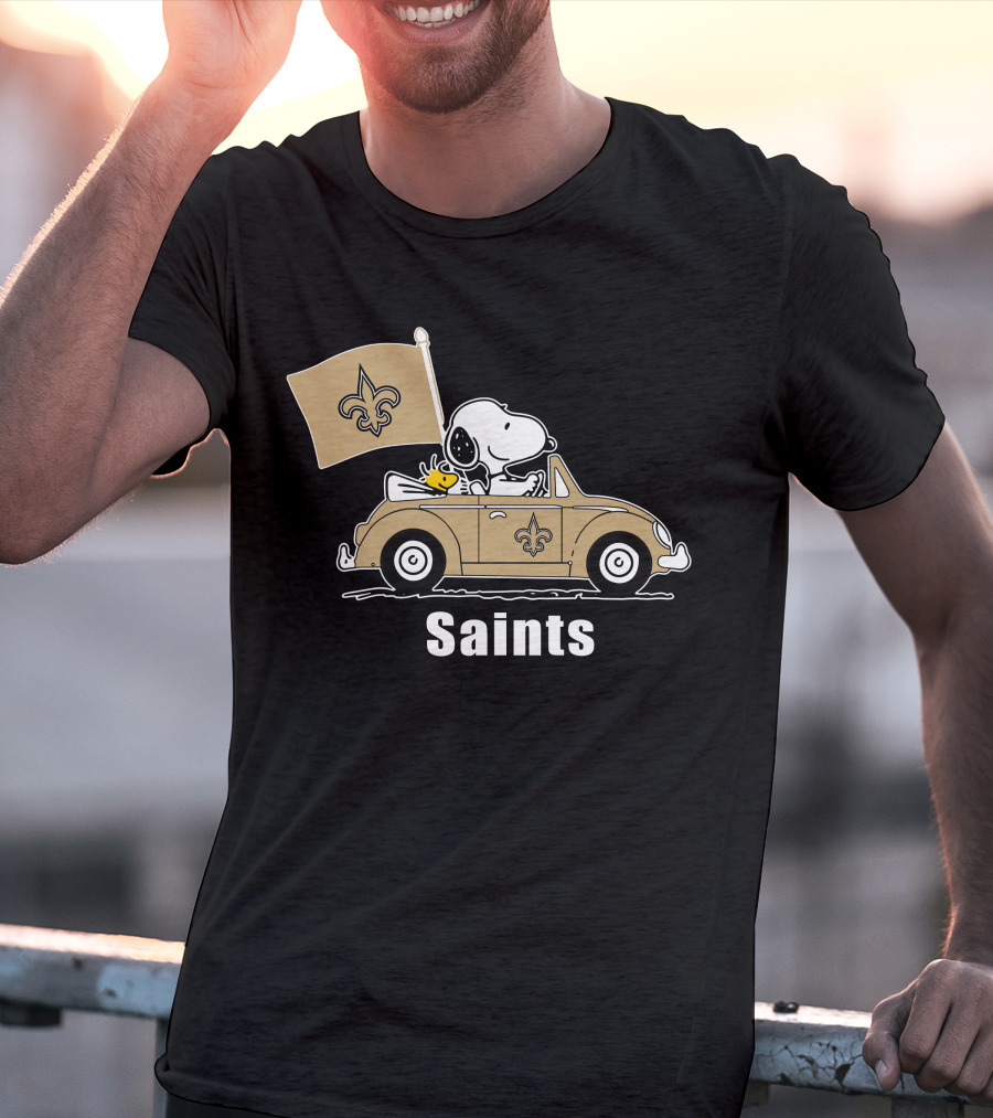Saints Snoopy Woodstock Car Fleur-de-Lis Flag T-Shirt