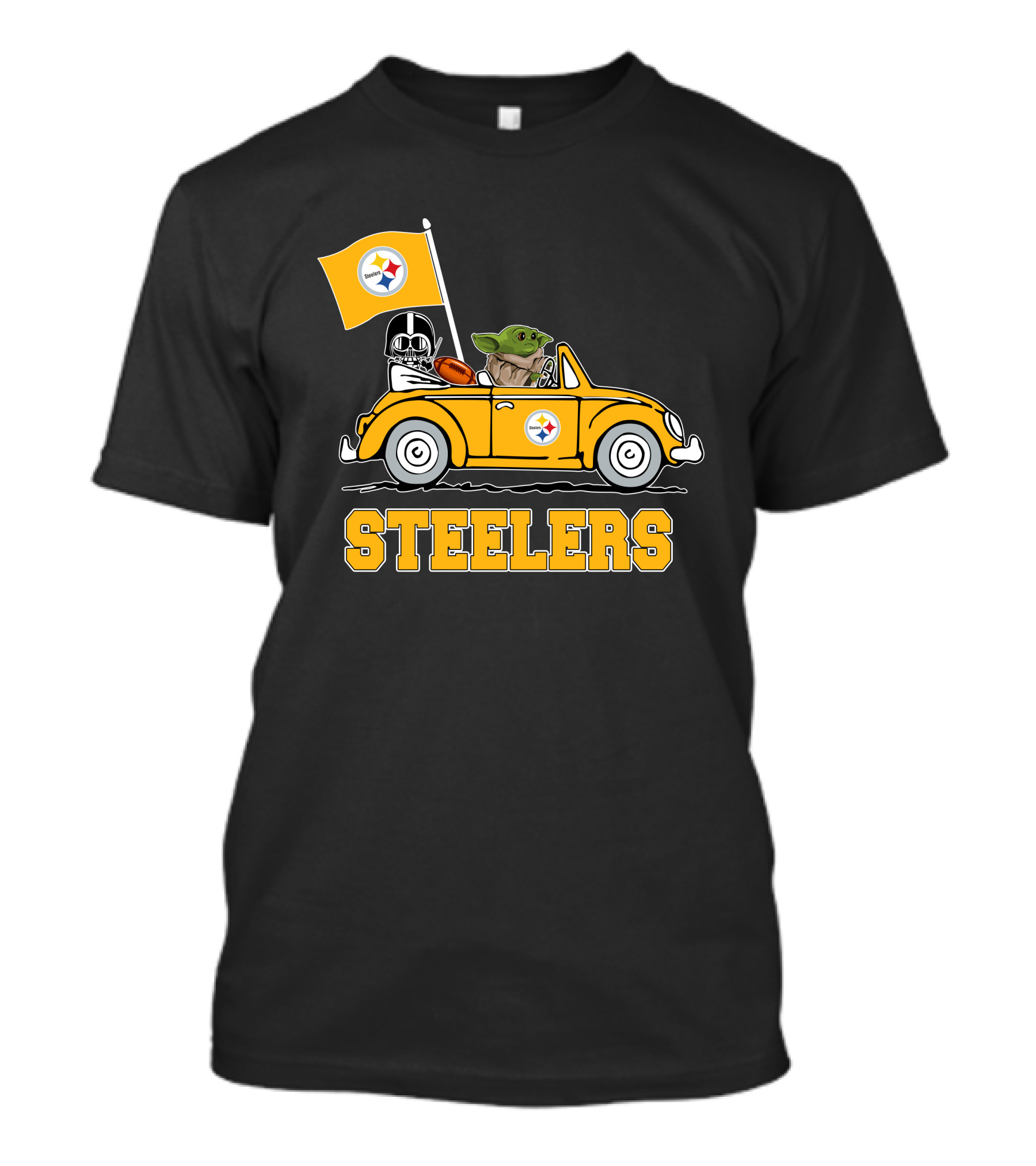 Pittsburgh Steelers Darth Vader Baby Yoda Driving Steelers Car T-Shirt