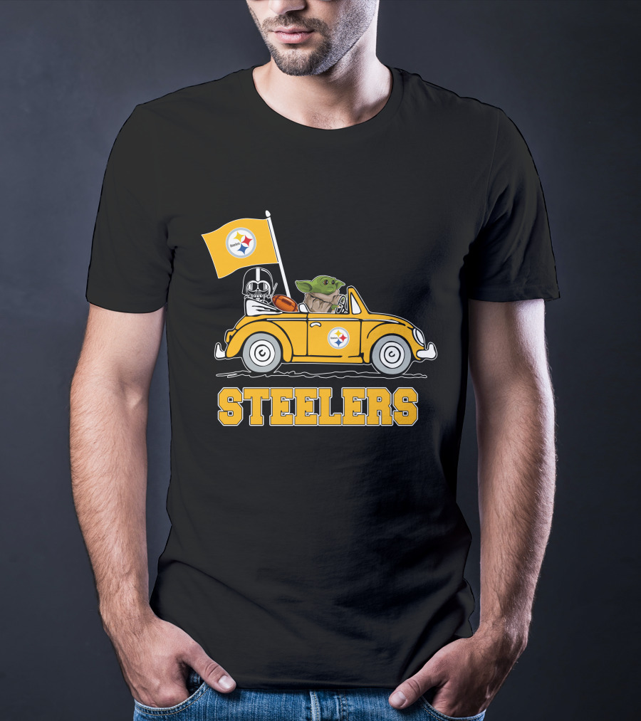 Pittsburgh Steelers Darth Vader Baby Yoda Driving Steelers Car T-Shirt