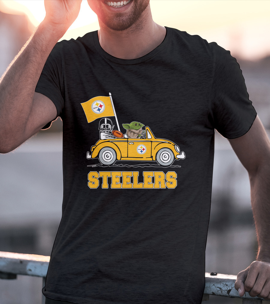 Pittsburgh Steelers Darth Vader Baby Yoda Driving Steelers Car T-Shirt